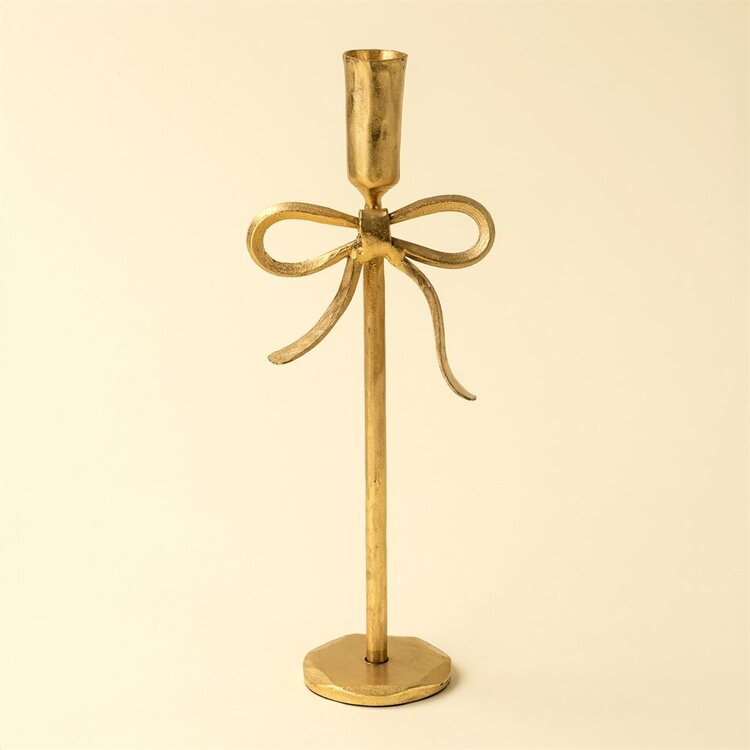 Gold Bow Forged Candlestick