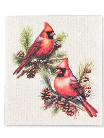 Cardinals & Pine Cones Dishcloth
