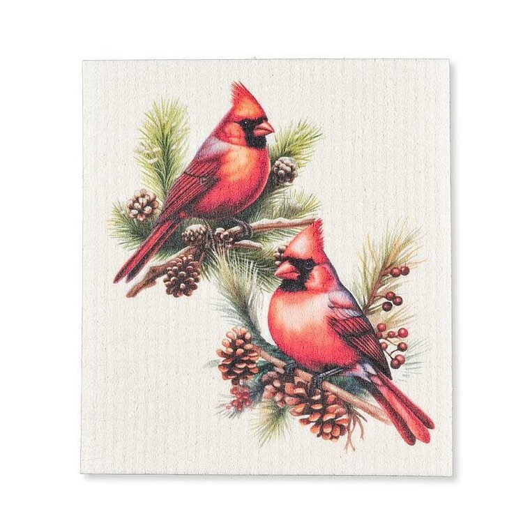 Cardinals & Pine Cones Dishcloth