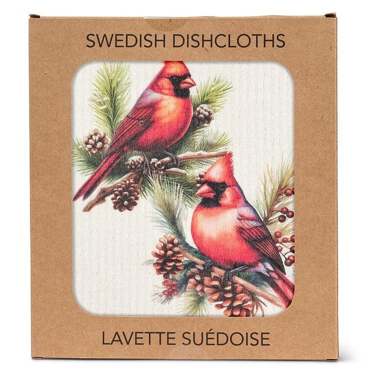 Cardinals & Pine Cones Dishcloth