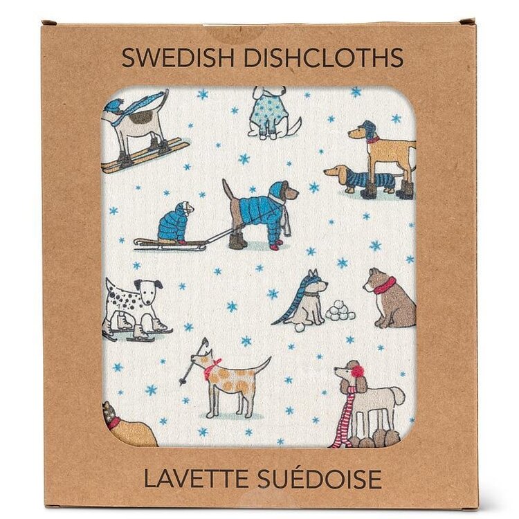Winter Sports Dogs Dishcloth