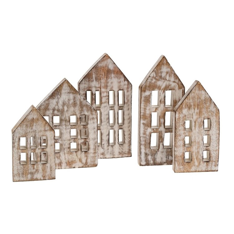 Whitewash Wooden Winter House set 5