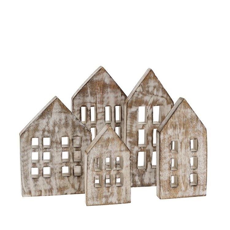 Whitewash Wooden Winter House set 5