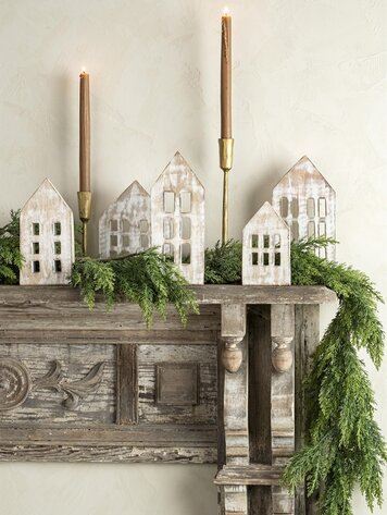 Whitewash Wooden Winter House set 5