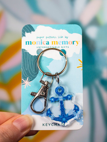 Blue Floral Anchor Keychain