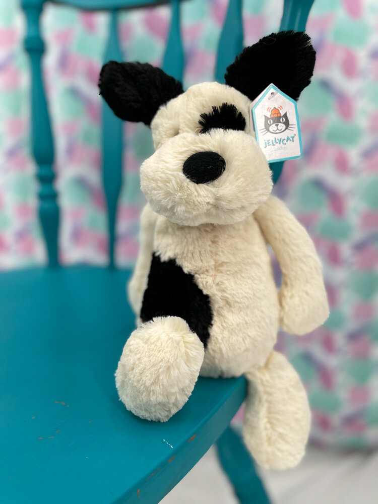Jellycat Inc Bashful Medium  Black & Cream Puppy