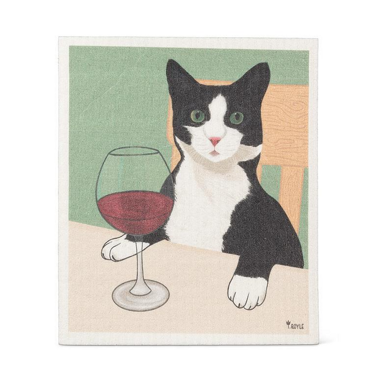 Cat with Wine Dishcloth