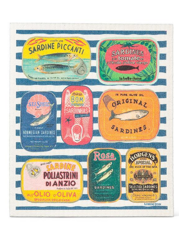 Sardine Tins on Stripes Dishcloth