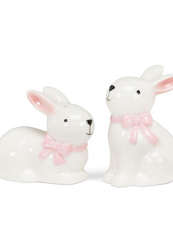 Pink Bow Bunny Salt & Pepper Set