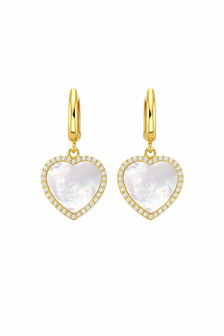 Mother of Pearl Crystal Heart Earrings
