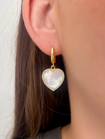 Mother of Pearl Crystal Heart Earrings
