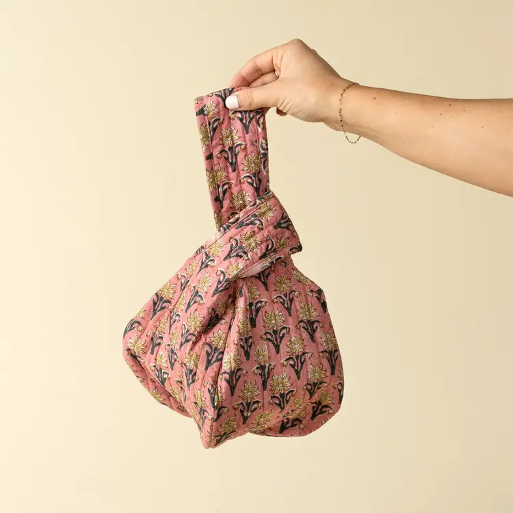 Pink Block Print Knot Vanity Bag