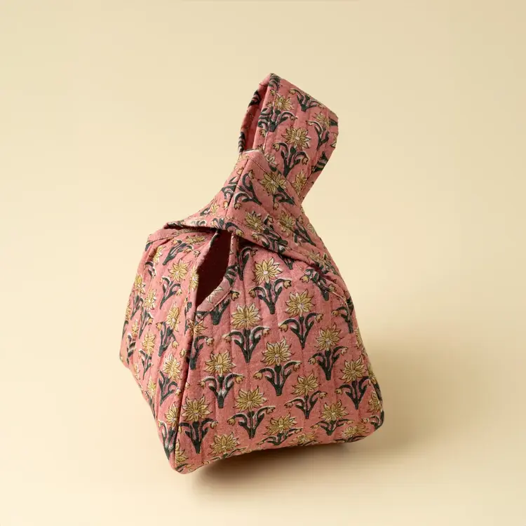 Pink Block Print Knot Vanity Bag