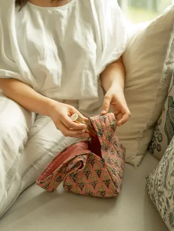 Pink Block Print Knot Vanity Bag