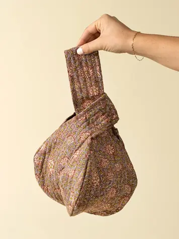 Peach Block Print Knot Vanity Bag