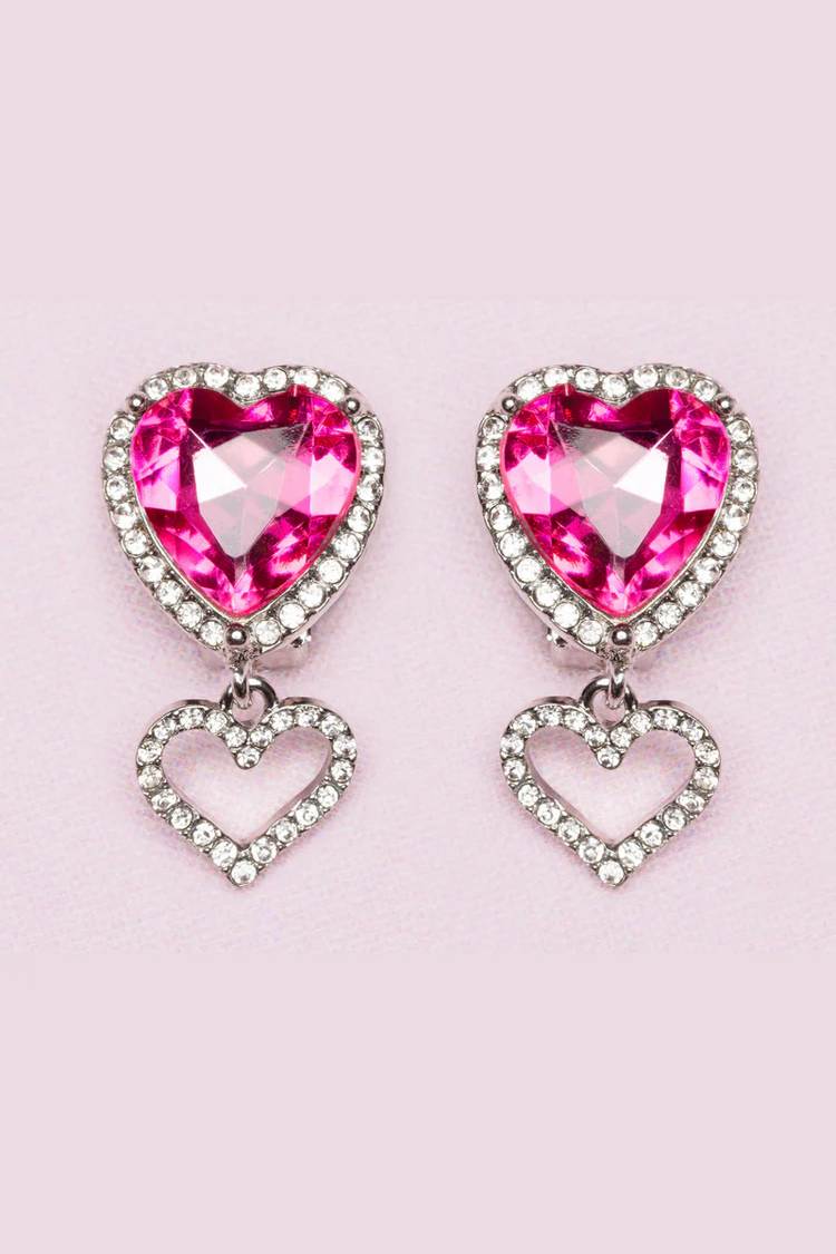 Heart Jewel Clip-on Earrings