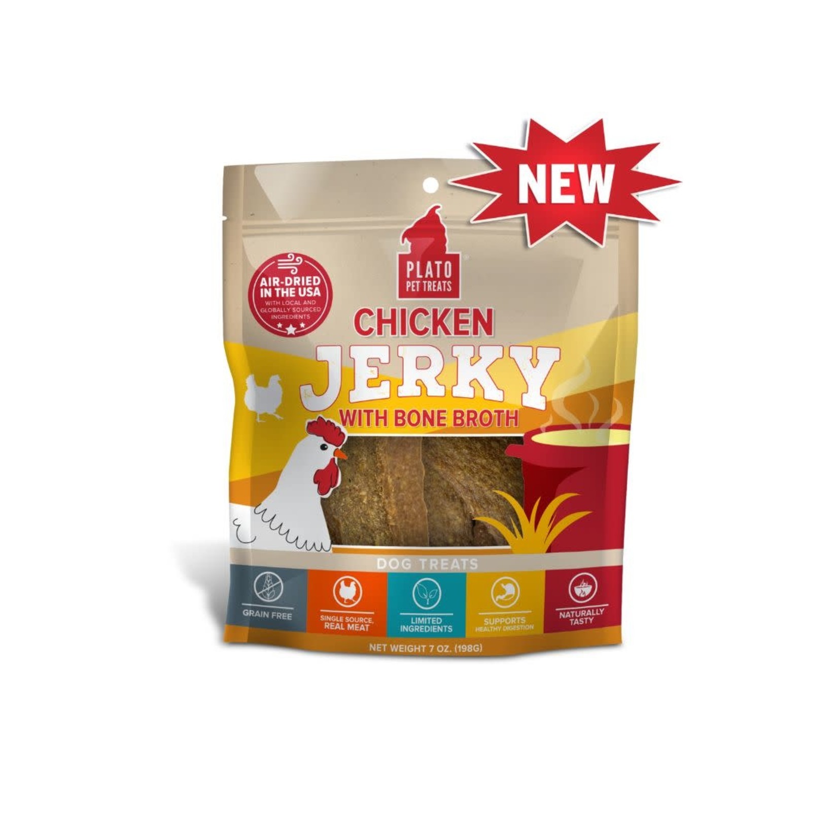 Plato Pet Treats Chicken Jerky with Bone Broth - 7 oz