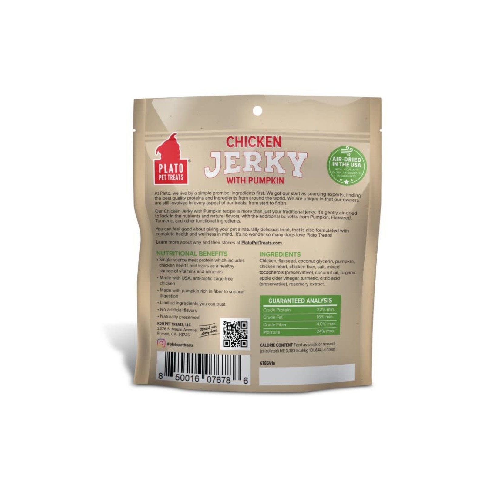 Plato Pet Treats Chicken Jerky with Pumpkin - 7 oz