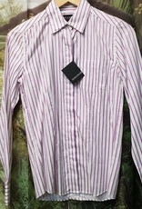 Zeus & Helios 100% Egyptian Cotton Striped Long Sleeve Shirt - White/Purple - Size 8