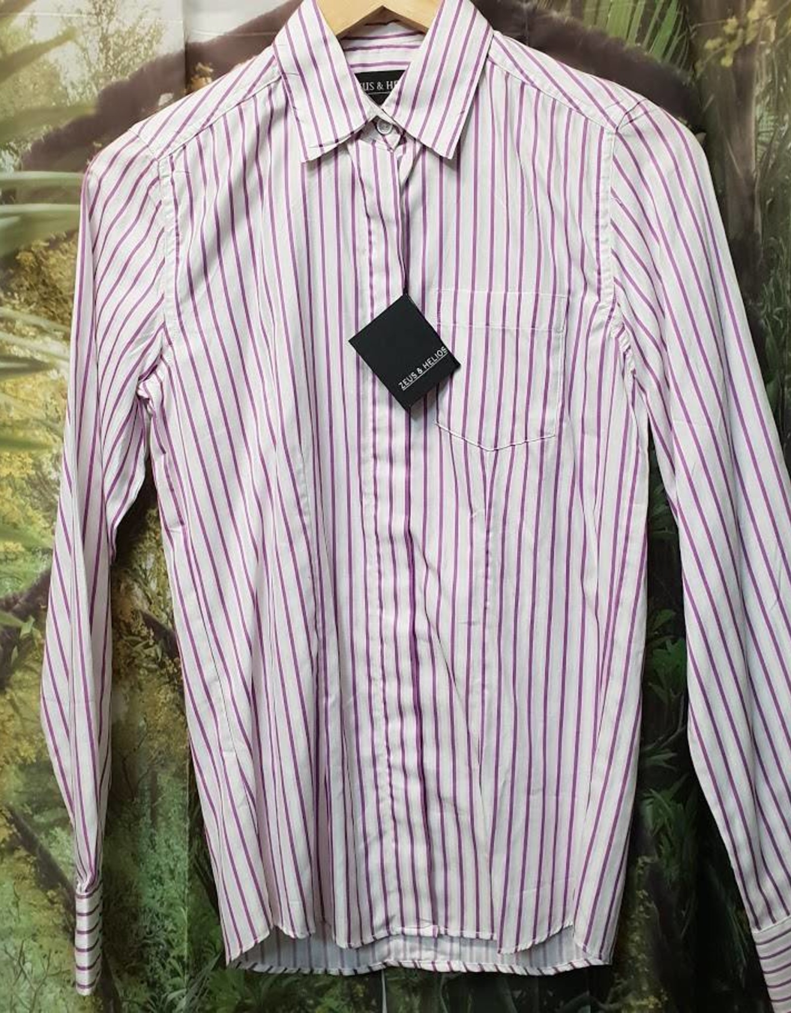 Zeus & Helios 100% Egyptian Cotton Striped Long Sleeve Shirt - White/Purple - Size 8