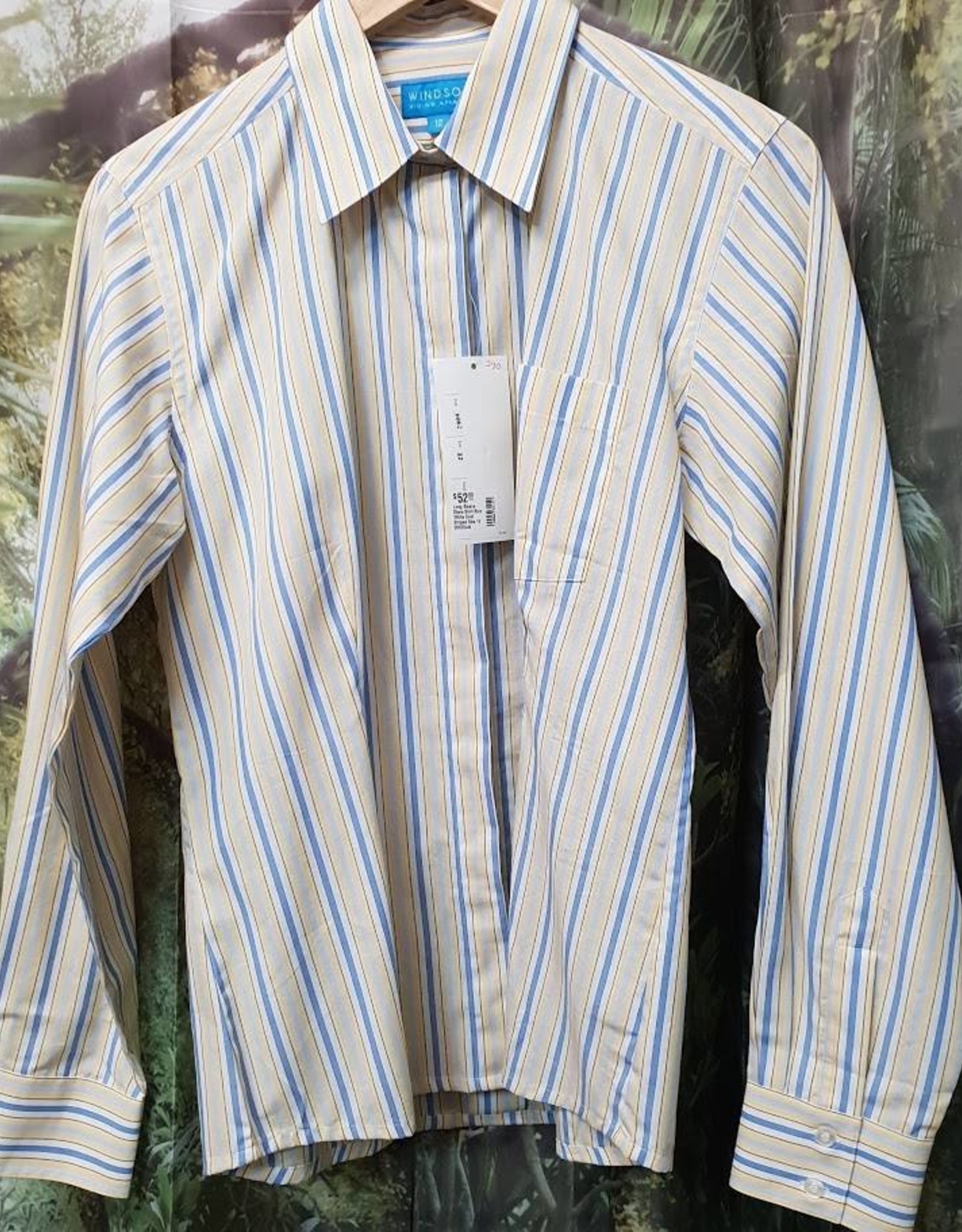 Windsor Apparel Long Sleeve Show Shirt - Blue/White/Gold Striped  - Size 12