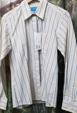 Windsor Apparel Long Sleeve Show Shirt - Blue/White/Gold Striped - Size 14