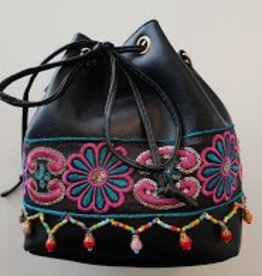 Ivys Shoulder Bag with Embroidery & Beaded Tassles Black Pouch