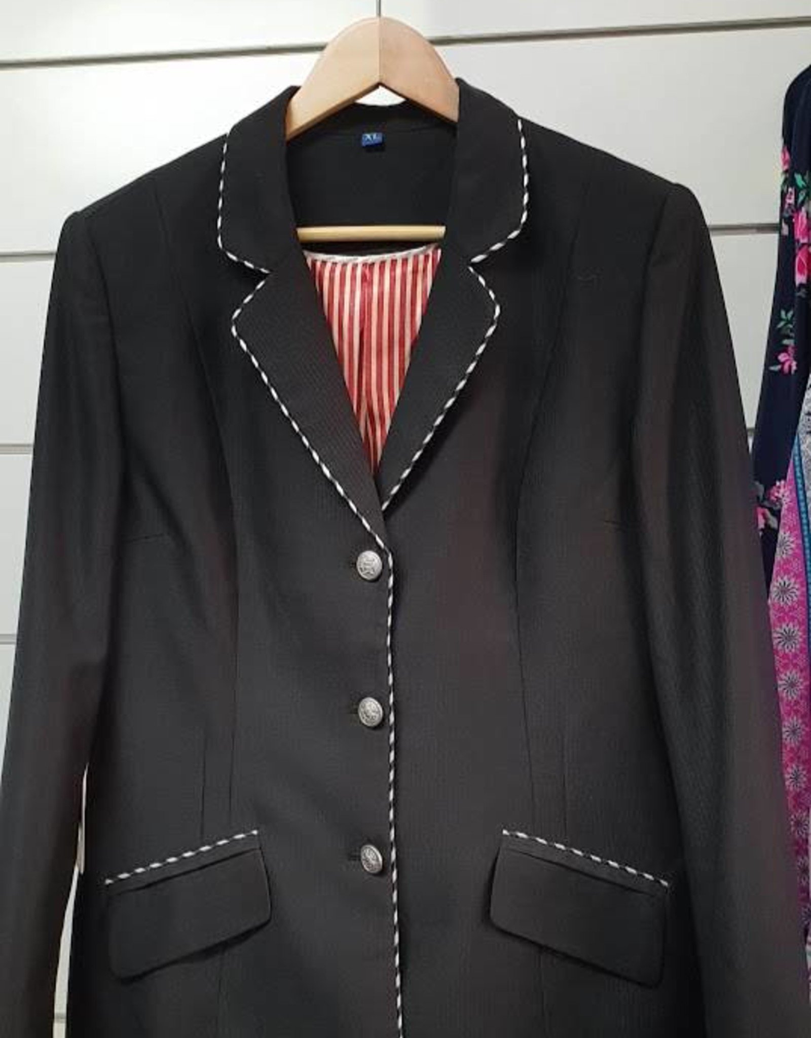 Gidyup Girl Karen Dressage Jacket - Black with Black/White Piping - XL