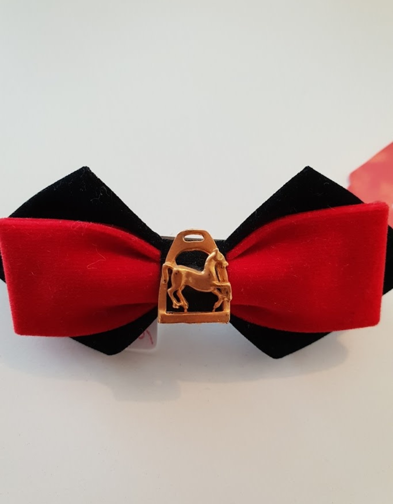 Show Bow - Red on Black with Gold Horse in Stirrup