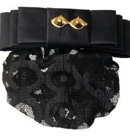 Hawthorne Show Bow Barrette - Black Satin with Gold Horseheads