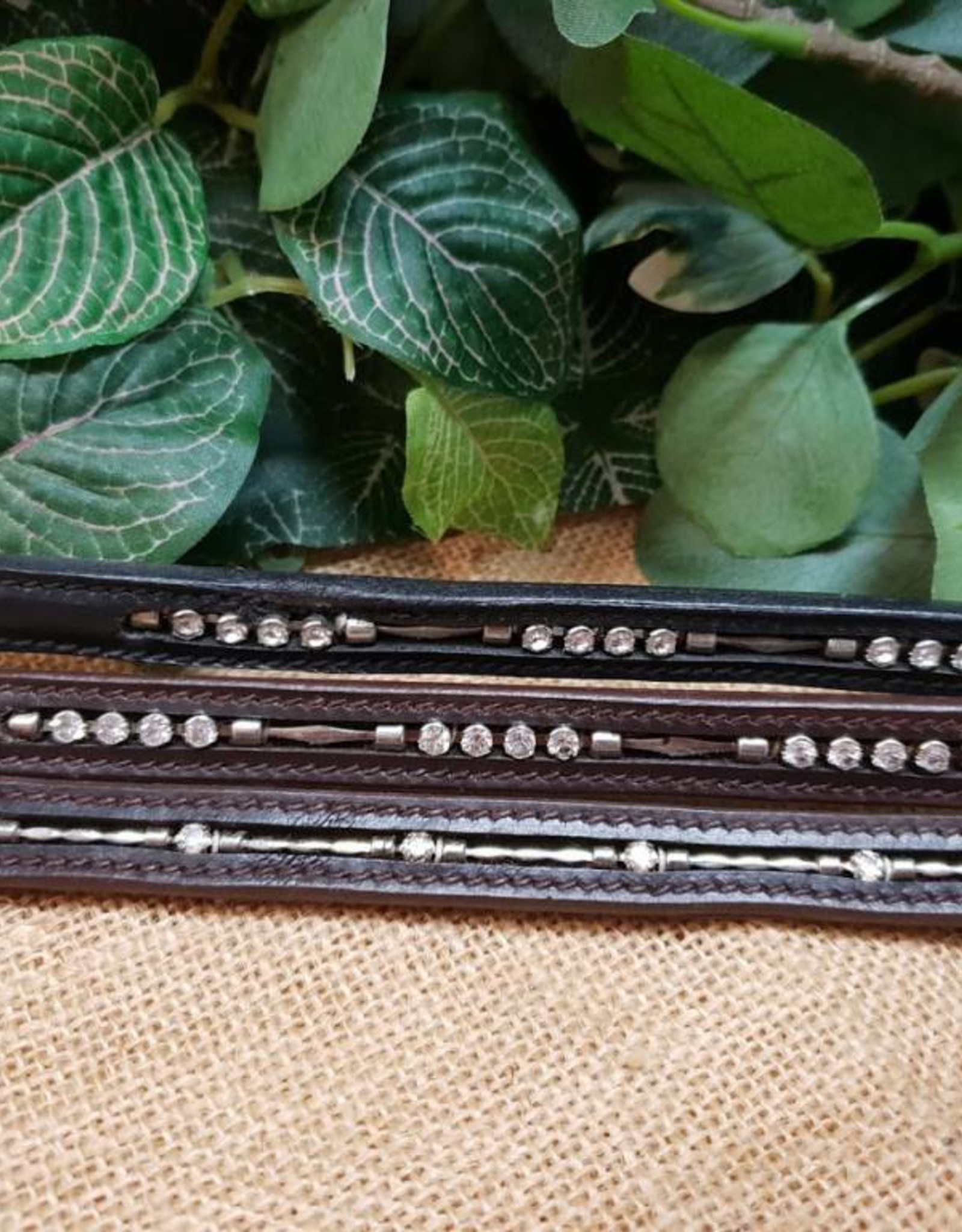 Norfolk Leather Browband -Long Chain Diamond - Brown - Full