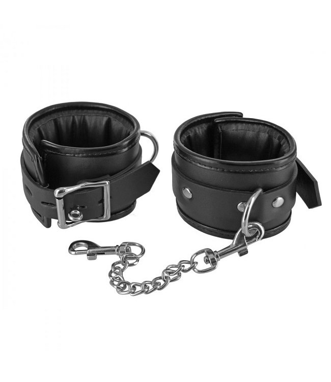 Strict Leather Locking Padded Wrist Cuffs with Chain