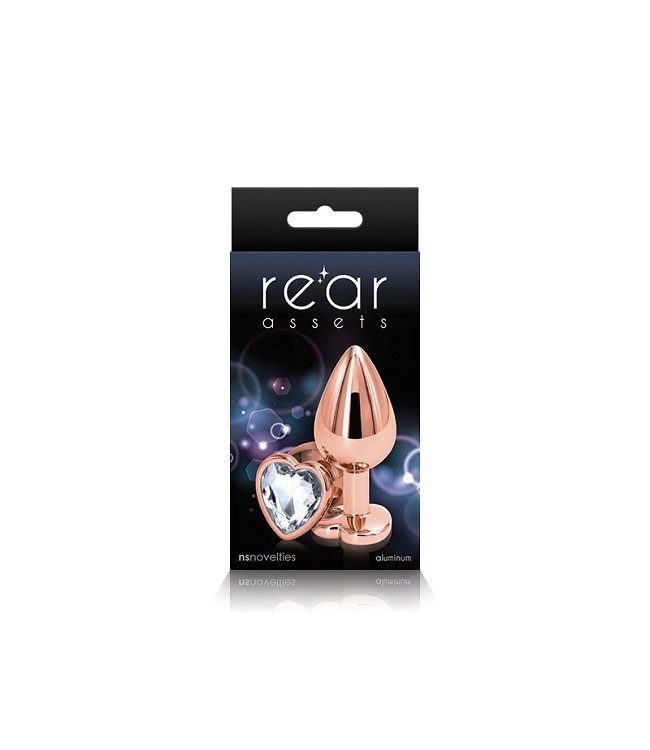 NS Novelties Rear Assets - Rose Gold Heart - Medium - Clear