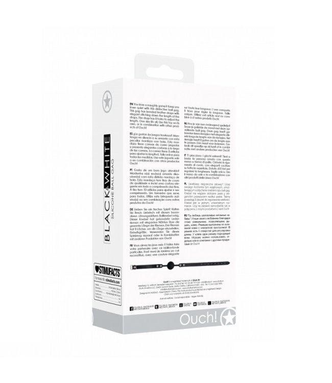 Shots America Ouch! Black & White Silicone Ball Gag with Bonded Leather Straps