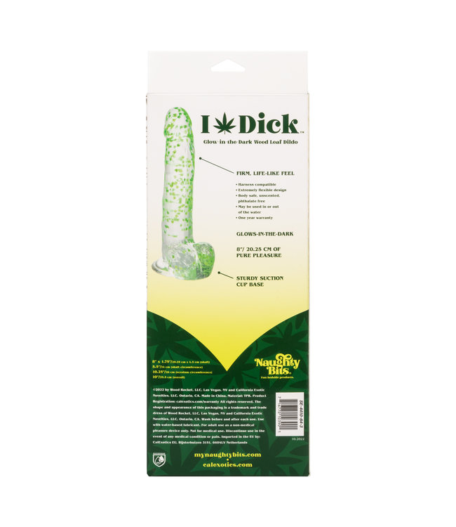 CalExotics Naughty Bits® I Leaf Dick™ Glow-In-The-Dark Weed Leaf Dildo