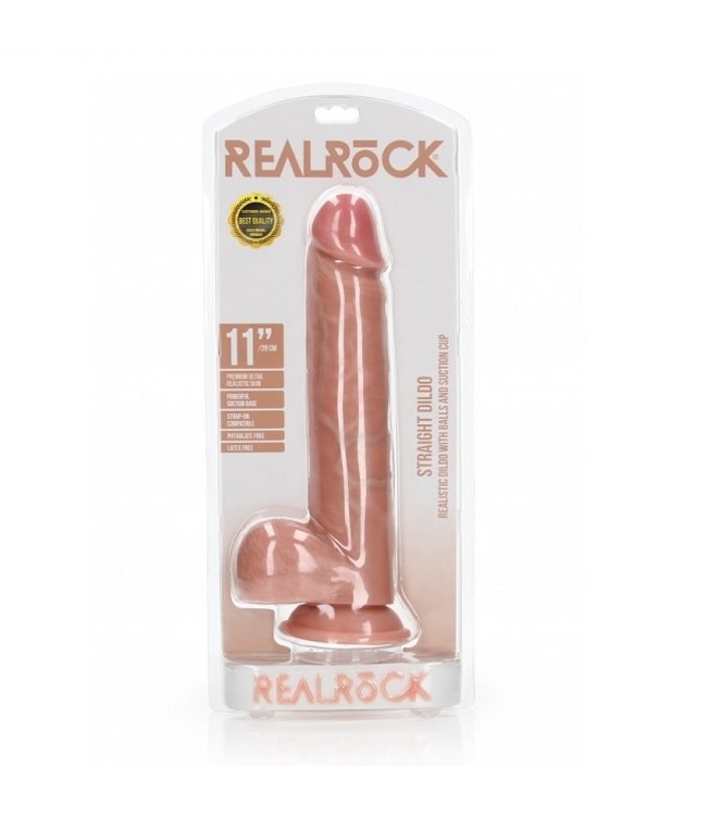 Shots America RealRock Straight Realistic Dildo with Balls and Suction Cup - 11"
