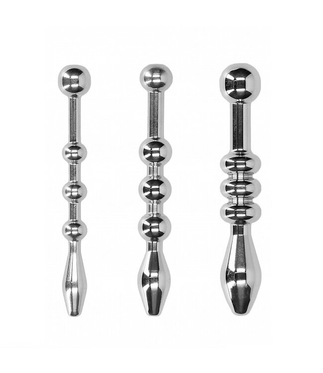 Shots America Ouch! Urethral Sounding - Beaded Stainless Steel Plug Set 6\8\10mm