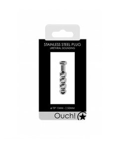Shots America Ouch! Stainless Steel Ribbed Hollow Penis Plug - 0.4" / 11 mm