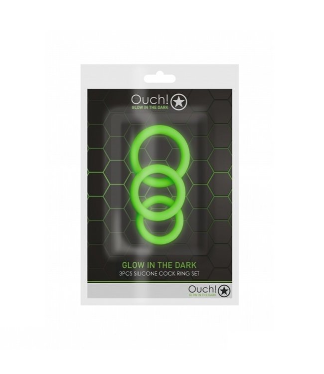 Shots America OUCH! Glow in the Dark 3pc Cock Ring Set