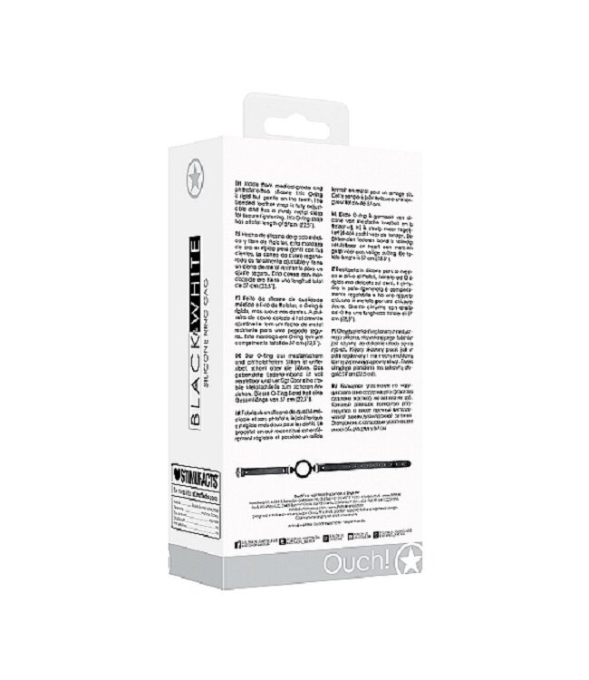 Shots America Ouch! Black & White Silicone Ring Gag with Bonded Leather Straps
