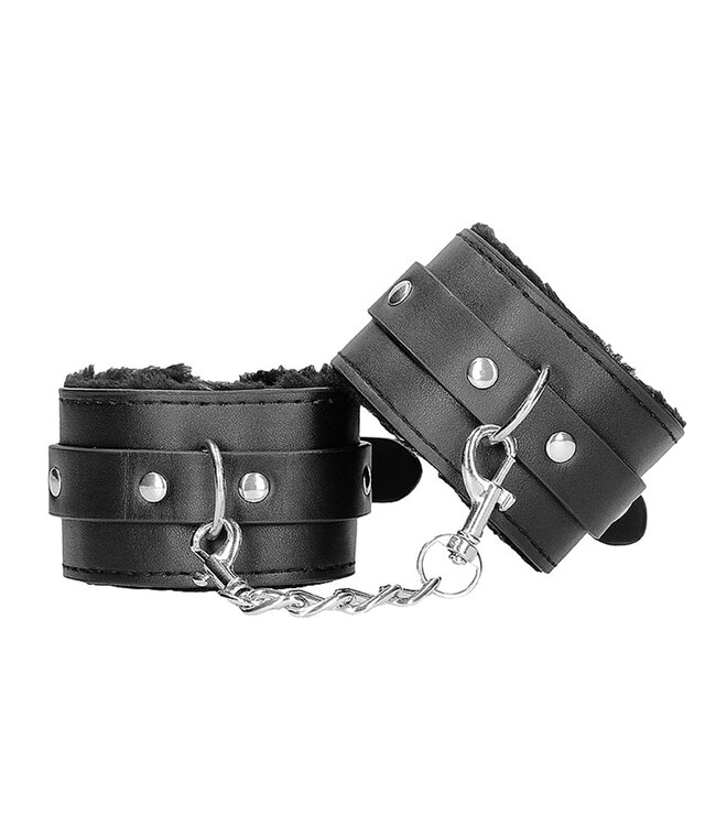 Shots America Ouch! Black & White Plush Bonded Leather Wrist Cuffs