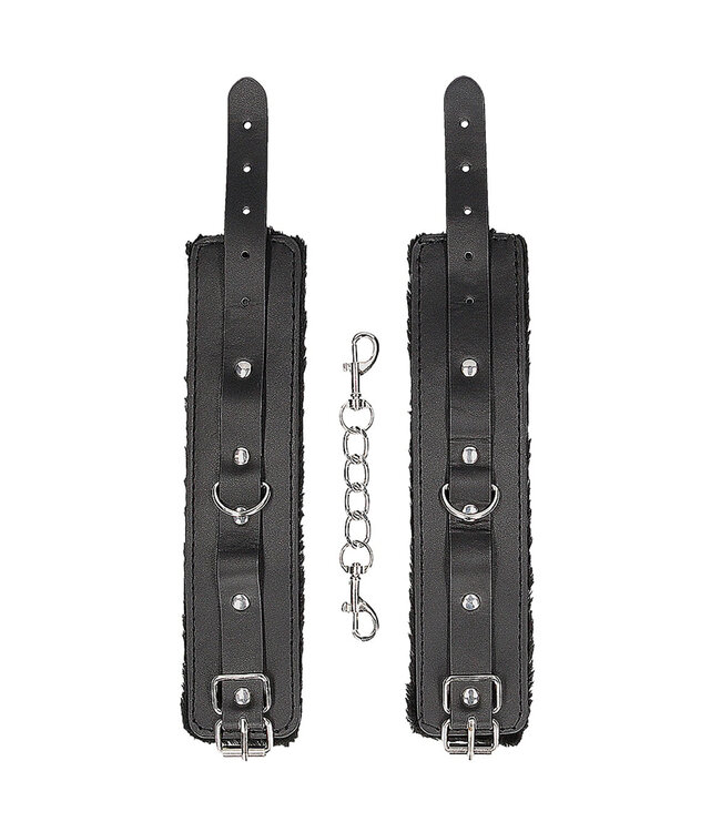 Shots America Ouch! Black & White Plush Bonded Leather Wrist Cuffs