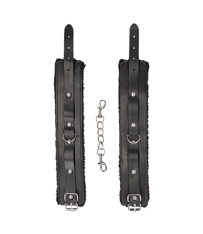 Shots America Ouch! Black & White Plush Bonded Leather Ankle Cuffs