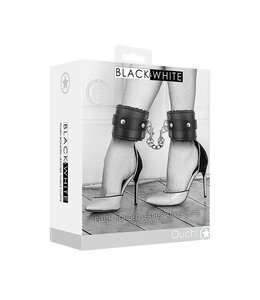 Shots America Ouch! Black & White Plush Bonded Leather Ankle Cuffs