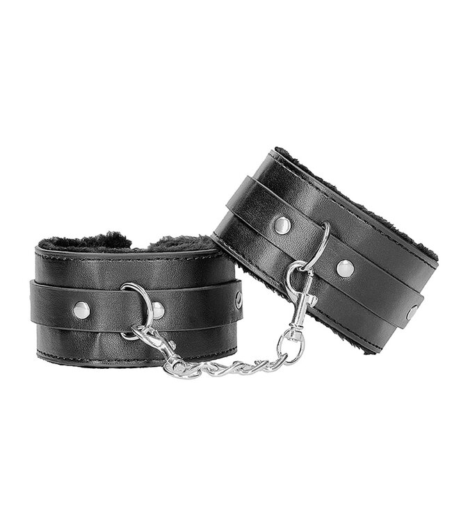 Shots America Ouch! Black & White Plush Bonded Leather Ankle Cuffs