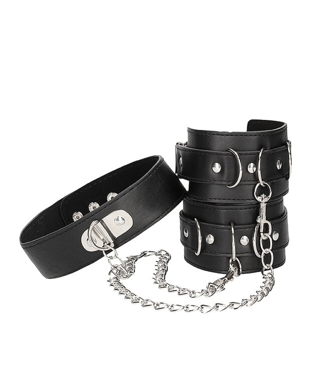 Shots America Ouch! Black & White Collar with Wrist Cuffs