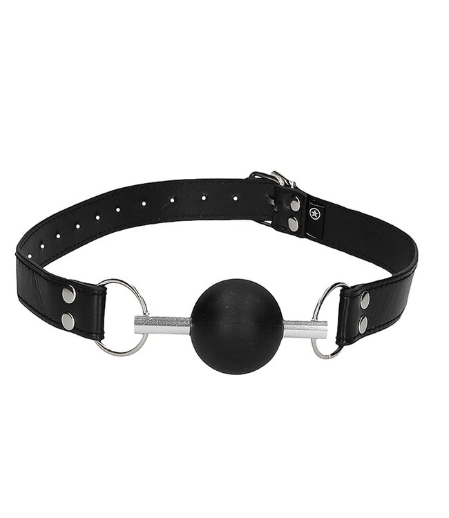Shots America Ouch! Black & White Solid Ball Gag with Bonded Leather Straps