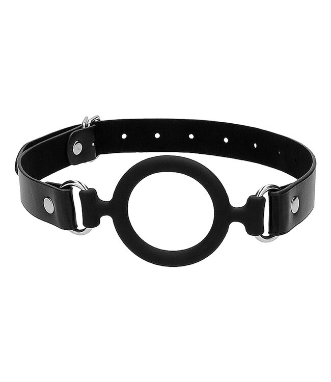 Shots America Ouch! Black & White Silicone Ring Gag with Bonded Leather Straps