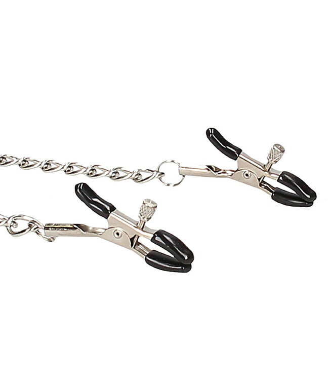 Shots America Ouch! Black & White Breathable Ball Gag with Nipple Clamps