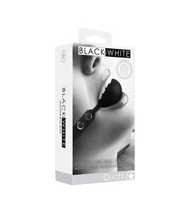 Shots America Ouch! Black & White Silicone Ball Gag with Bonded Leather Straps